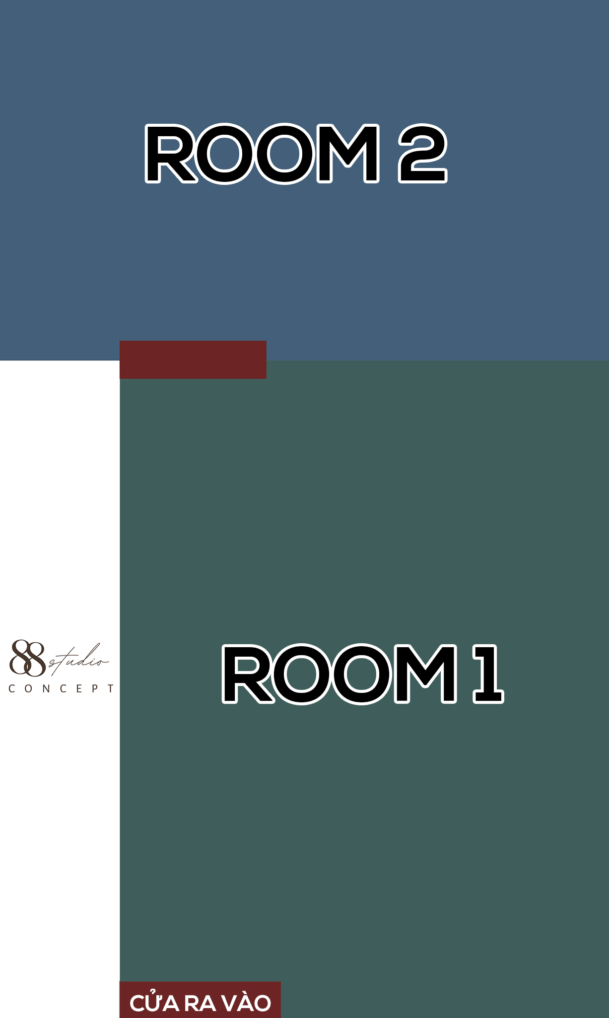 Sơ đồ lối đi Room 1 và 2 The 88 Studio